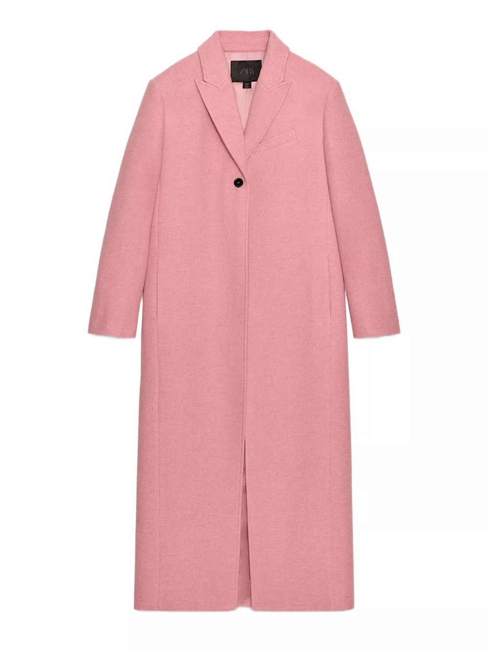 Zara Blush Pink Single-Button Long Wool Coat